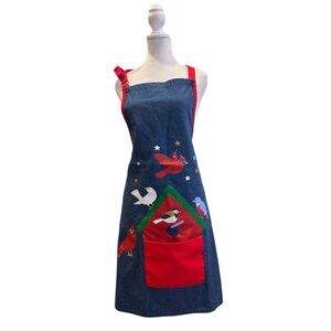 Hatley One Size Denim Apron Birdhouse Print Made in Canada Cottage Kitchen